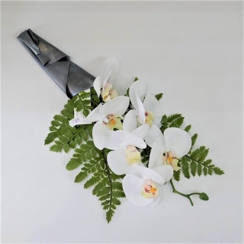 Lijkt op Bijna dood mannetje Koker Met Witte Orchidee - Product - Kunstbloemen
