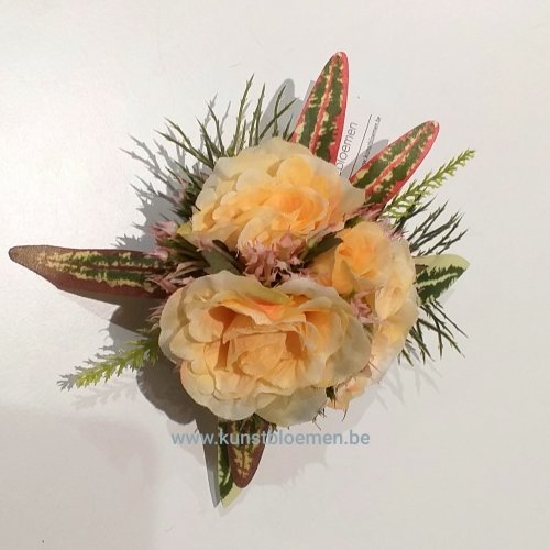 Kunstbloemen - mini-roosjes in loden buideltje kunstbloemen.be