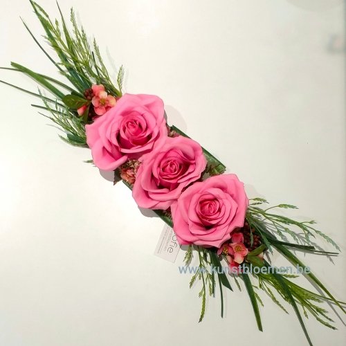 Kunstbloemen - Fuchsia rozen op loden drager kunstbloemen.be